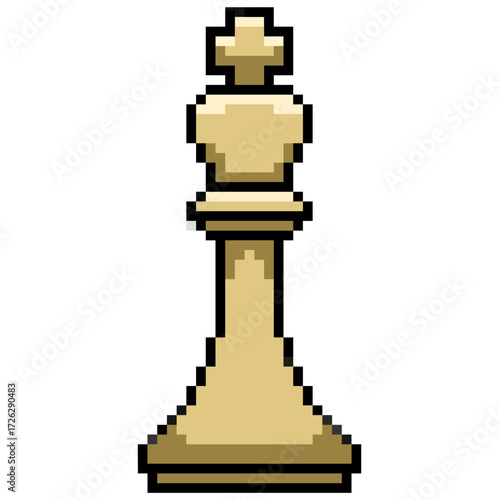 Pixel king chess vector. Perfect for gaming, strategy, and intellectual themes. This modern, digital icon merges the classic chess piece with a pixelated, technology-inspired look.