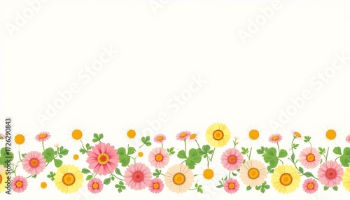 Paisley daisy & clover garland seamless pattern Horizontal border  Vector print for fabric, design, border