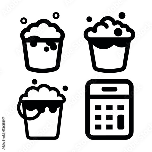 Cleaning Costs Bucket Icons with Bubbles and Calculator Symbol