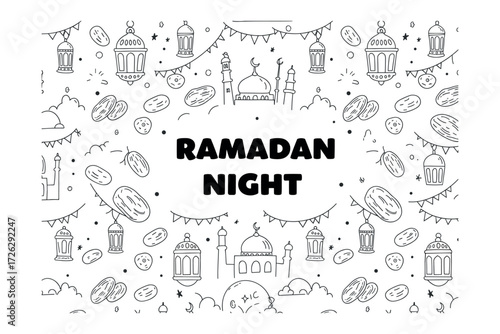 Celebrating ramadan night traditional festivities in cultural settings graphic design whimsical atmosphere. Vector illustration
