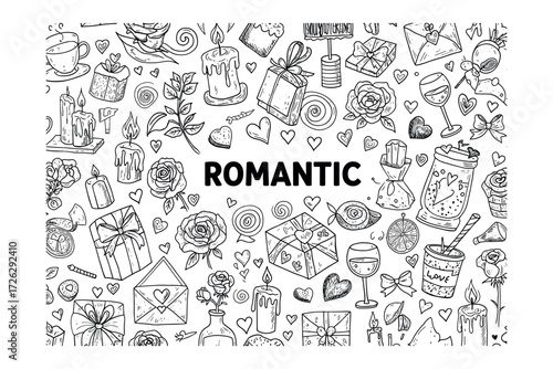 Romantic illustrations for valentine's day digital cozy home environment creative viewpoint. Vector illustration