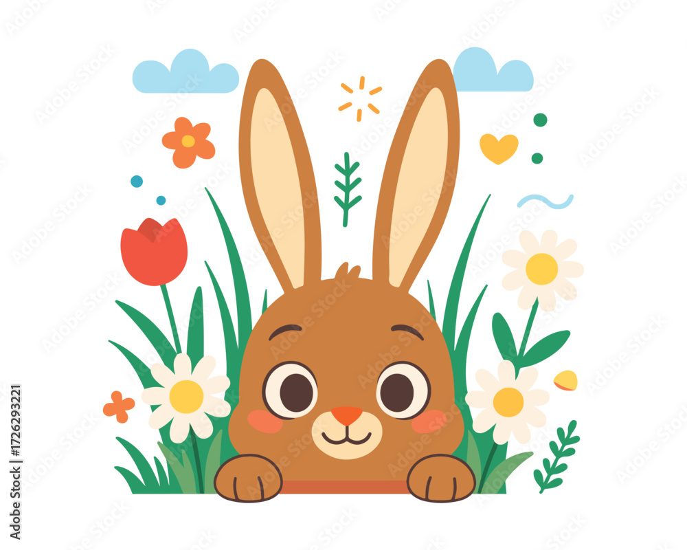 Fototapeta premium Sweet Rabbit with Spring Flowers