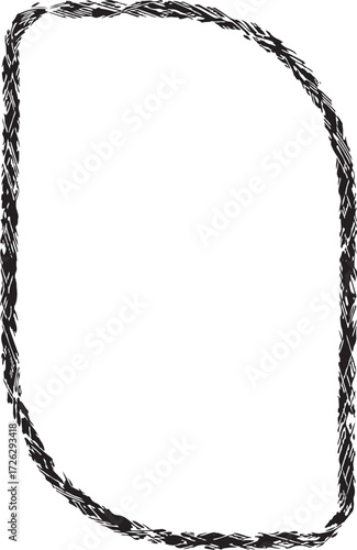 Oval Shaped Grunge Frame with Textured Brush Stroke Outline on White Background Keywords: frame, border, oval, ellipse, grunge