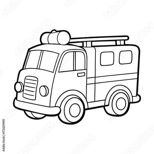 A fun cartoon fire truck coloring page, featuring a bright red engine, ladder, hoses, and cheerful details—perfect for kids to color and spark creativity!
