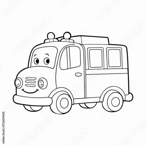 A fun cartoon fire truck coloring page, featuring a bright red engine, ladder, hoses, and cheerful details—perfect for kids to color and spark creativity!
