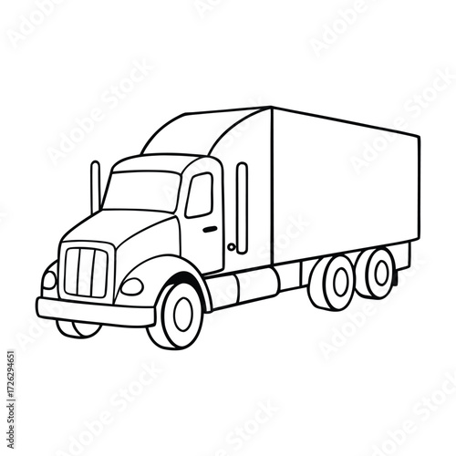 A detailed cargo semi-truck coloring page featuring a big rig with trailer, wheels, and cargo, perfect for kids and adults to add vibrant colors and bring it to life.
