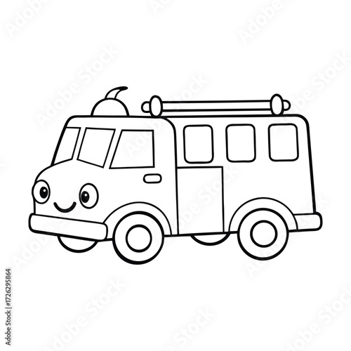 A fun cartoon fire truck coloring page, featuring a bright red engine, ladder, hoses, and cheerful details—perfect for kids to color and spark creativity!
