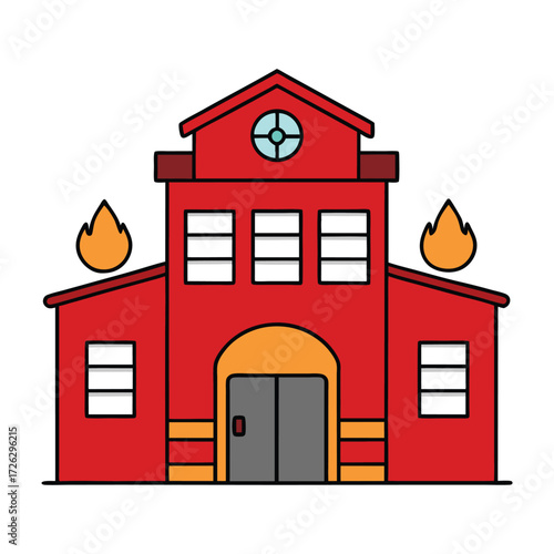 A bustling fire station with bright red trucks, hoses ready, firefighters in action, and a sense of courage and community, always prepared to protect and save lives.
