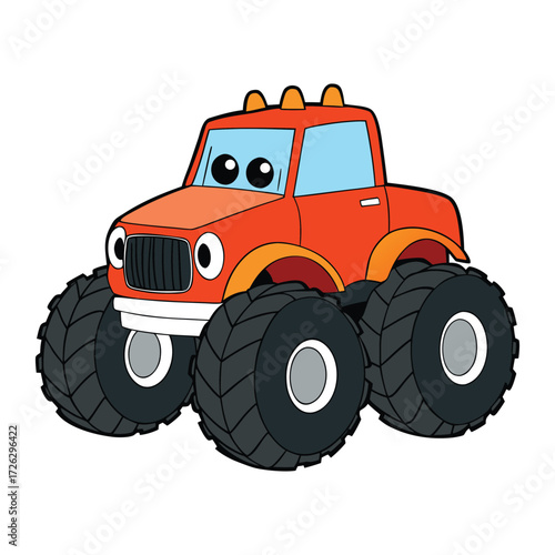 A towering monster truck with massive wheels, roaring engine, and rugged design, built to crush obstacles and thrill crowds with unstoppable power and wild stunts.

