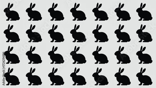 A collection of 30 black rabbit silhouettes arranged in a 6x5 grid against a white background.