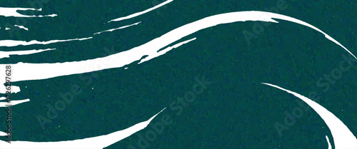 Hand drawn grainy green brush stroke with spray texture. Rough thick brush stroke texture. Grunge distress damaged old banner with zigzag bold line. Spray green trend paint effect modern