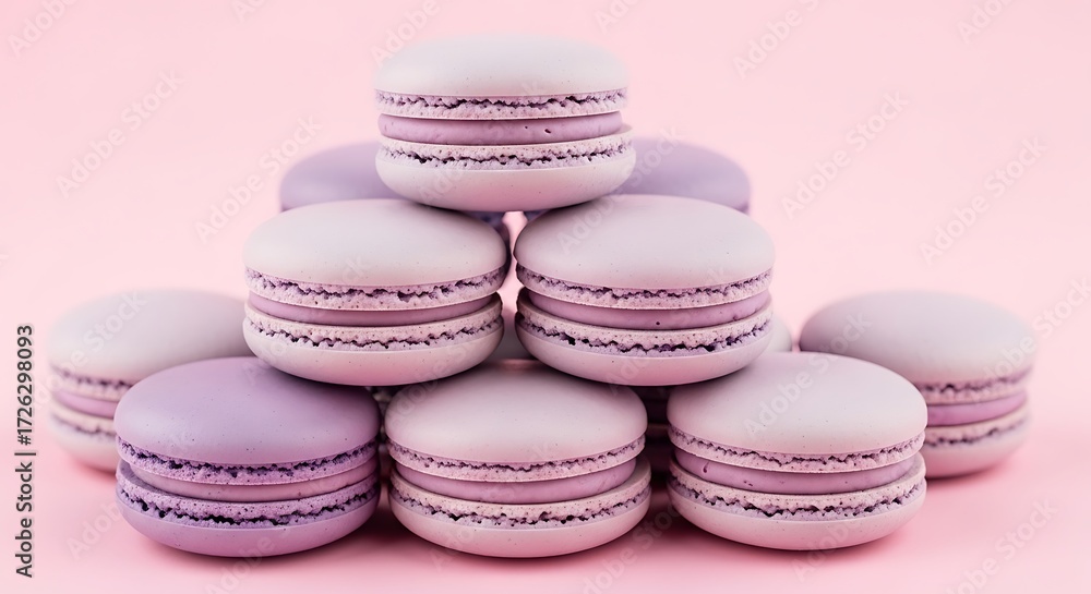 Fototapeta premium Stack of Colorful Macarons on Pink Background.