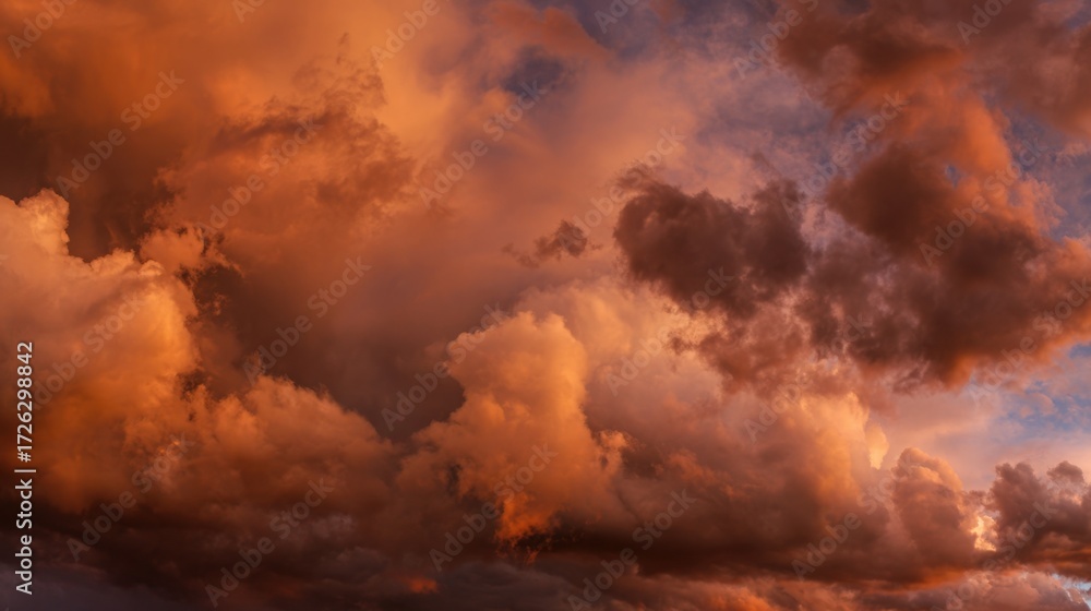 Fototapeta premium peace. A breathtaking sunset sky panorama with vibrant warm hues and glowing clouds. inspiring travel planning, travel magazines, designed for travel destination branding, inspires travel planning.
