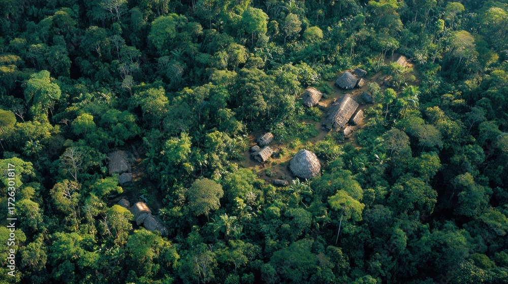 Fototapeta premium Aerial view rainforest village