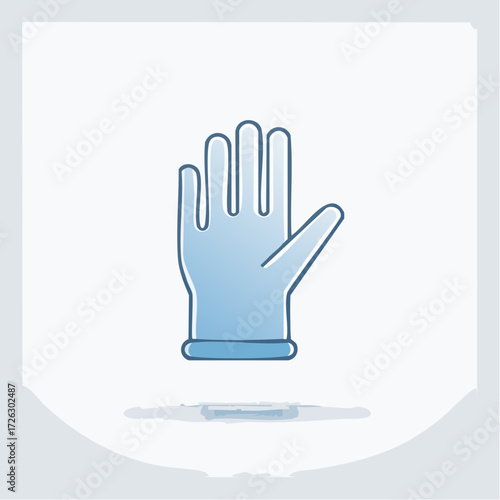 Simple blue illustration of a protective medical glove on a white background with shadow