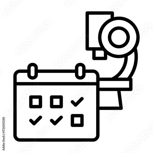 Icon representing research schedules, including a microscope and a calendar.