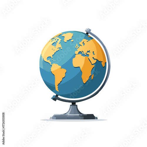 
A classic world globe on a stand, featuring the continents in a golden yellow hue. A great symbol for travel, geography, education, and global business.