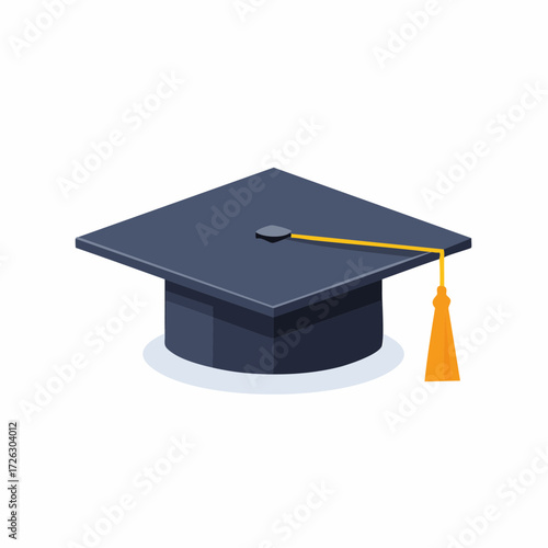 A classic black graduation cap with a vibrant orange tassel, symbolizing achievement, education, success, and the completion of an academic journey.