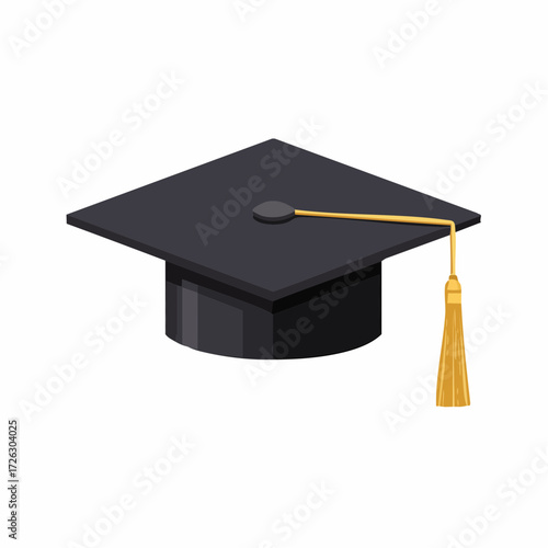 A classic black graduation cap with a vibrant orange tassel, symbolizing achievement, education, success, and the completion of an academic journey.