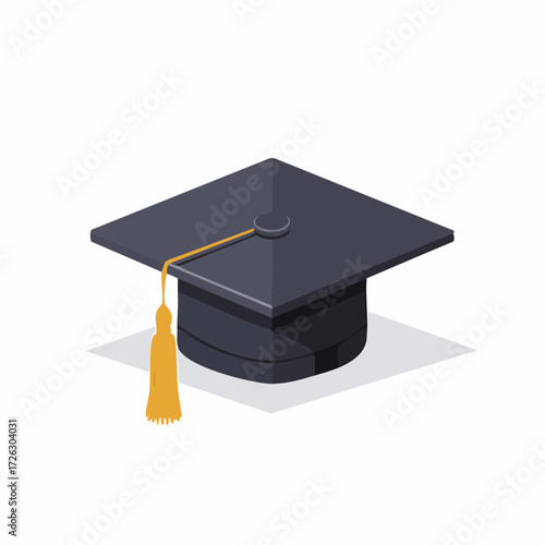 A classic black graduation cap with a vibrant orange tassel, symbolizing achievement, education, success, and the completion of an academic journey.