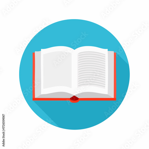 An open book with bright blue pages and a red-and-yellow cover. A powerful symbol for reading, storytelling, education, learning, and knowledge.