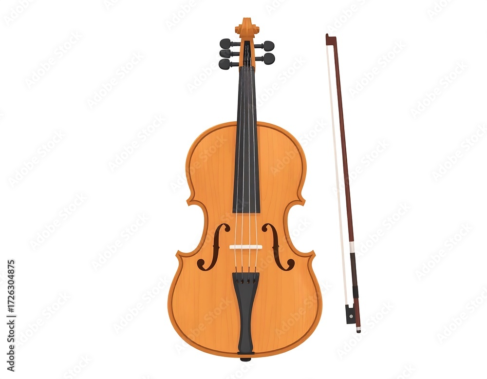 Fototapeta premium Sophisticated Violin and Bow on White Background