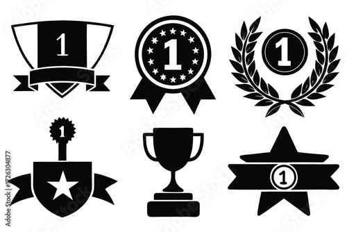 Vector art of a collection of award icons, symbolizing achievement, recognition, and success in various competitions, contests, and celebratory events