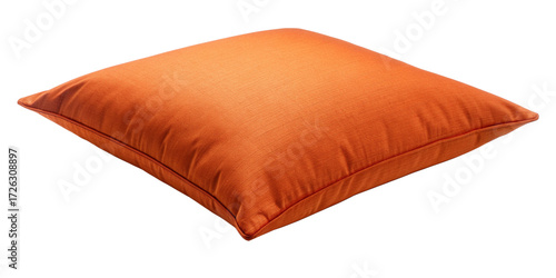 Square Orange Pillow Isolated on Transparent Background
 Soft Orange Cushion with Fabric Texture in Studio Lighting

