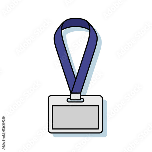 Identification badge with a blue lanyard for secure access and employee identification, vector graphic