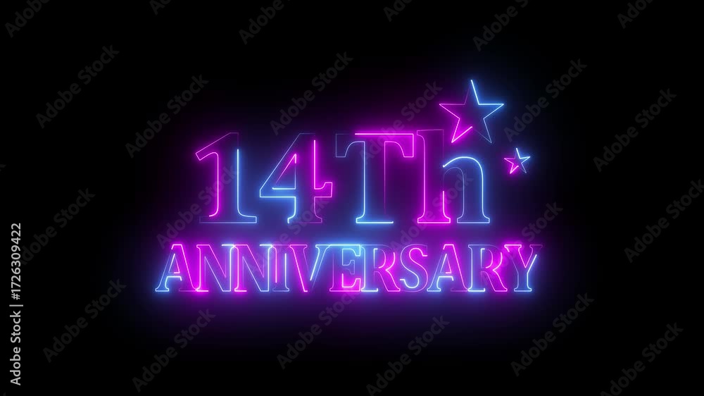 Happy 14th Anniversary Celebration on Transparent Background, Alpha Channel. Great for greetings, celebrations, events, and gifts.