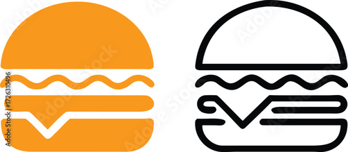 Delicious burger icon with toppings on a white background 

