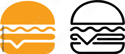Delicious burger icon with toppings on a white background 
