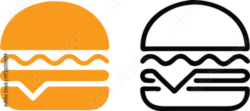 Delicious burger icon with toppings on a white background 
