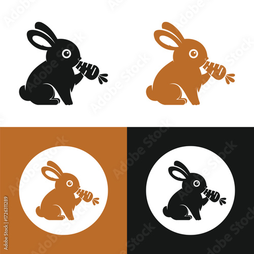 Rabbit Eating Carrot Silhouette Vector