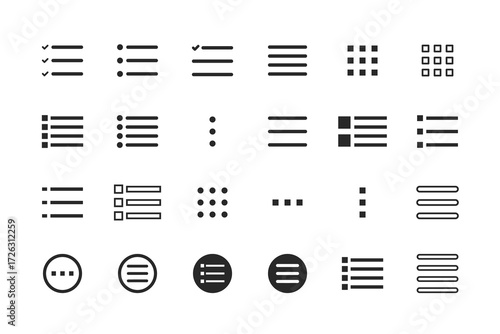 Menu Icons List and Vector Set – UI UX Layout and Grid Symbols
