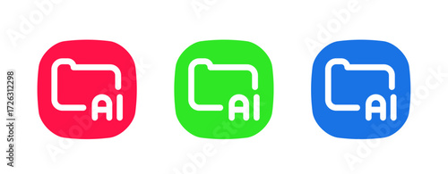 This set includes a red, green, and blue icon with a folder and AI text, suitable for apps that use AI to automatically sort, classify, and manage digital files and documents.