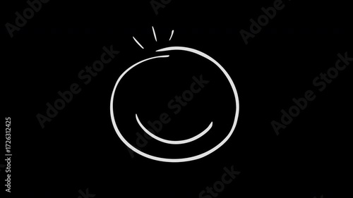Playful hand drawn happy smile doodle animation with alpha channel, transparent sketch positive expression for motion graphics overlay.