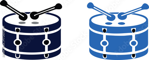 Snare drum silhouette, percussion instrument icon, black and blue drum graphic, snare drum silhouette vector, white background  
