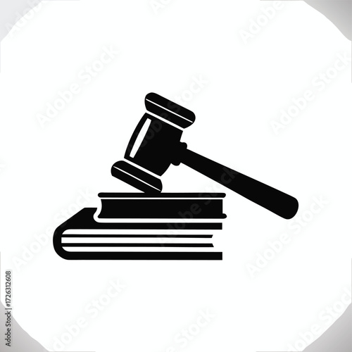 Vector art of gavel resting on a book illustration, representing law, justice, and legal authority, suitable for legal and educational content