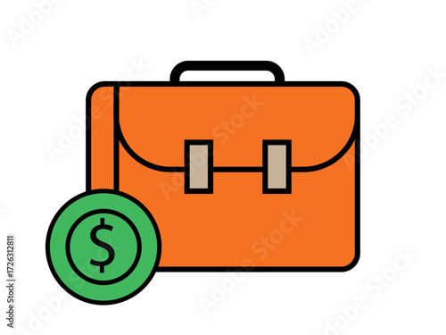 Orange briefcase with green dollar coin symbolizing business finance investment and wealth growth vector