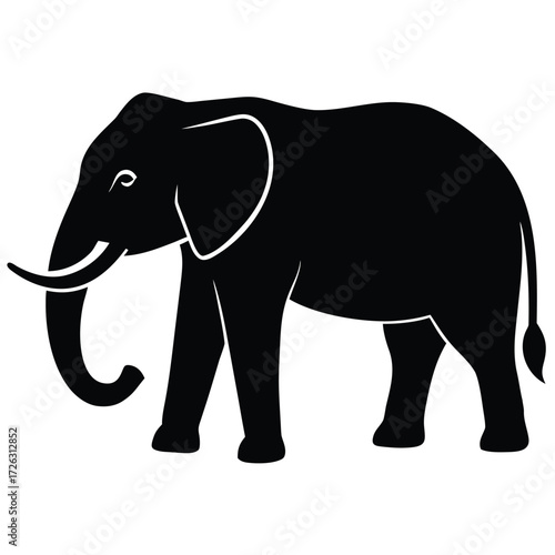 Vector art of elegant elephant silhouette, showcasing its graceful form and intricate details, capturing the essence of wildlife and natures beauty in a simple yet striking design