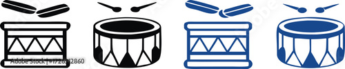 Snare drum silhouette, percussion instrument icon, black and blue drum graphic, snare drum silhouette vector, white background  
