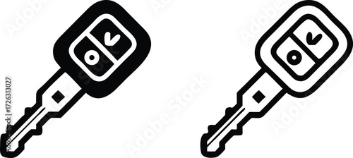 Illustration of two car keys with remote lock and unlock buttons, one in black and one in white, showcasing vehicle security isolated on white background