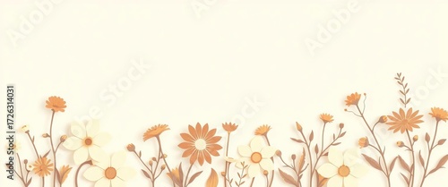 Beige boho floral silhouettes, paper cut style, abstract botanical background,  summer,  invitation