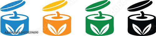 Cream jar vectors icons set in filled and strokes on white background 
