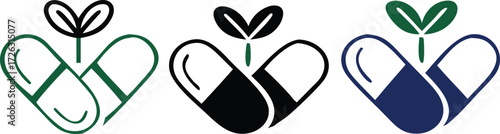 Natural medicine icon outline collection or set in black and white 
