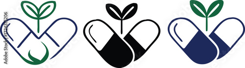 Natural medicine icon outline collection or set in black and white 
