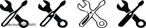 Vector art of collection of wrench and screwdriver icons in various styles, representing repair, maintenance, and technical work 

