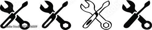 Vector art of collection of wrench and screwdriver icons in various styles, representing repair, maintenance, and technical work 
