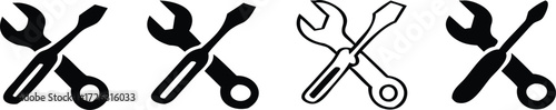 Vector art of collection of wrench and screwdriver icons in various styles, representing repair, maintenance, and technical work 
